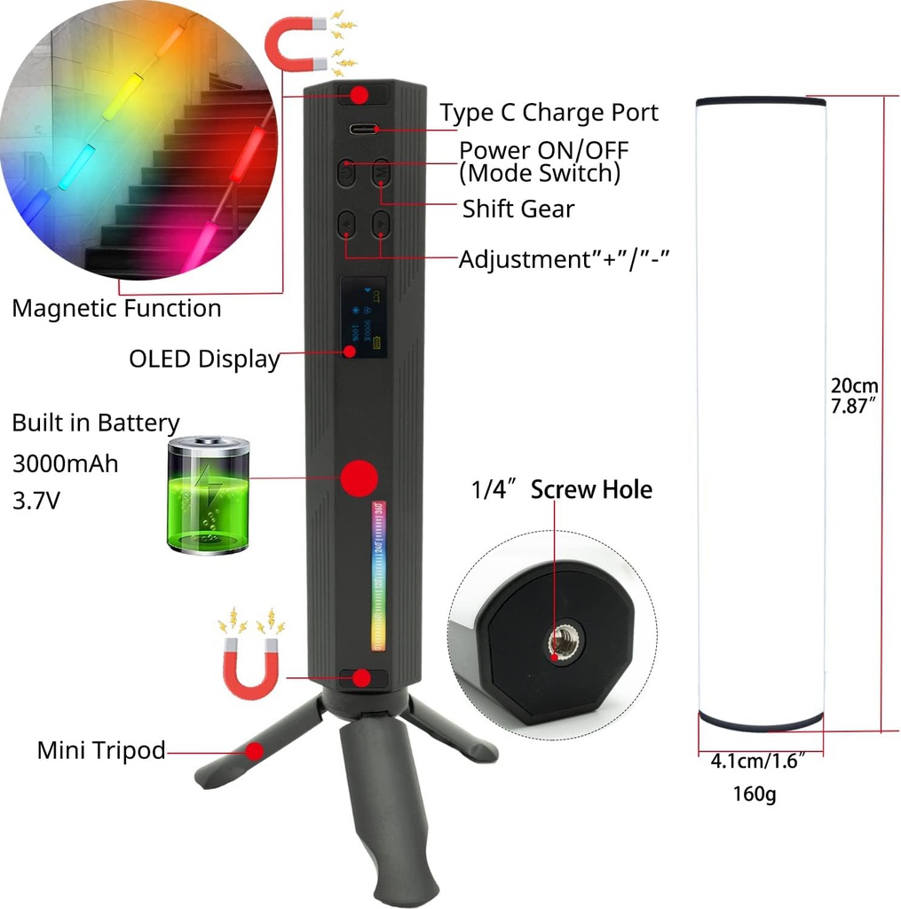 W200 RGB VIDEO SMARTPHONE LED LIGHT WITH STAND